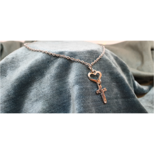 70cm Stainless Steel Chain with open Heart with Cross Pendant