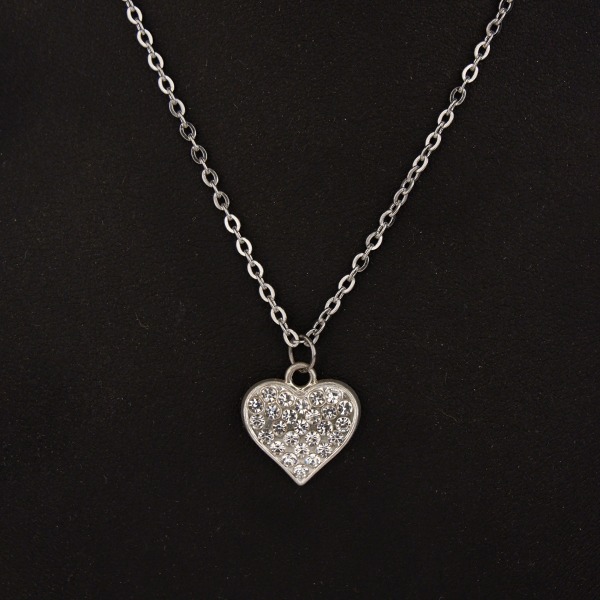 Stainless Steel Chain with Diamante Heart pendant